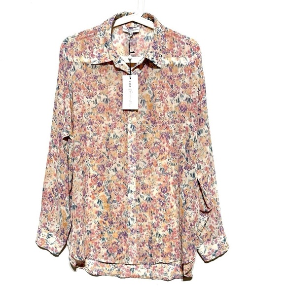 Vici Tops - VICI X Summer Of Diane Sheer Watercolor Print Button Front Long Sleeves Shirt XS